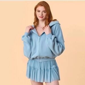 NWT! Blogilates Women's Marshmallow Full Zip Hooded Sweatshirt - Light Blue L